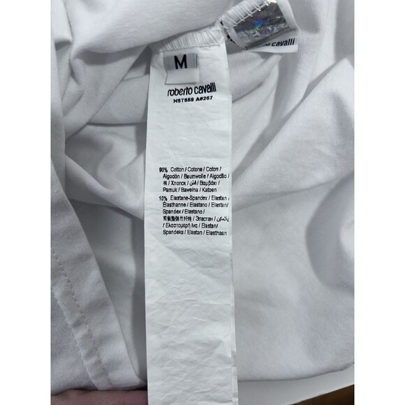 Roberto Cavalli Womens Logo Print White SS T Shirt Size M made In Italy - Picture 10 of 12